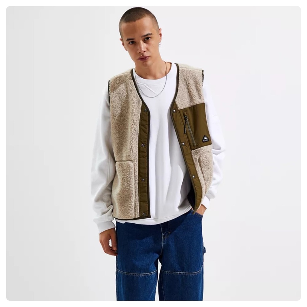 Penfield Hawley Fleece Vest Sherpa Snap Closure Pockets Logo Men’s Size Medium